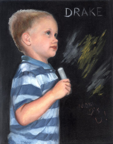 Portrait of a Little Boy Scibbling in Chalk