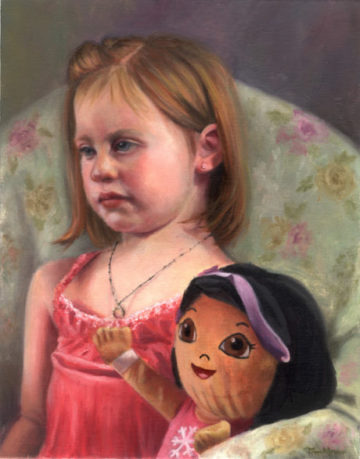 A portrait of a child with a Dora Doll by Terri Meyer