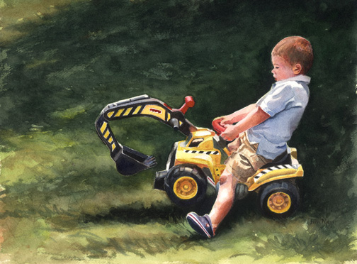 A portrait of a little boy on a backhoe by Terri Meyer
