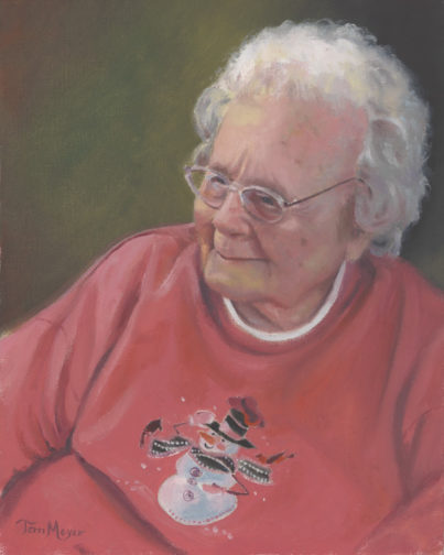 A realistic oil portrait of an elderly woman by terri meyer