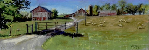 A painting of Byers Woods Sheep Farm by Terri Meyer