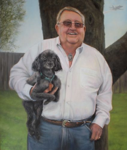 Oil Portrait of an elderly man with his dog