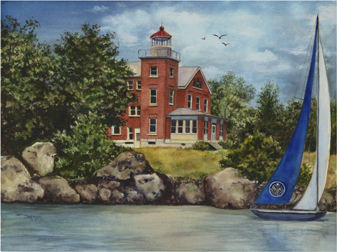 Watercolor painting of Put-in-Bay Lighthouse by Terri Meyer