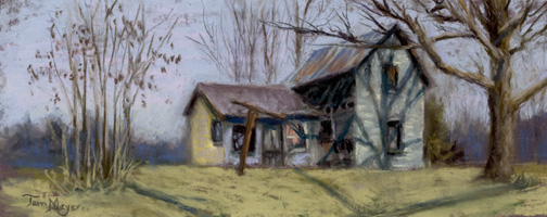 A pastel painting of an abandoned house by Terri Meyer