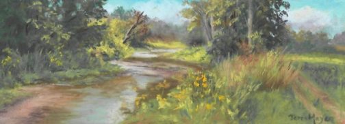 A landscape painting of a creek by Terri Meyer