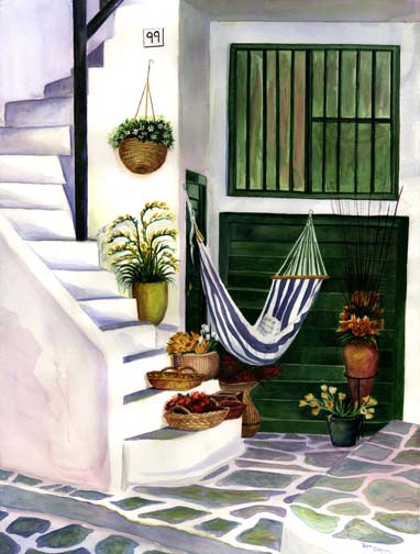 A watercolor painting of a hammock by Terri Meyer