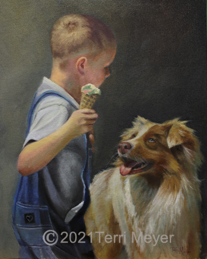 Portrait of a little boy with dog