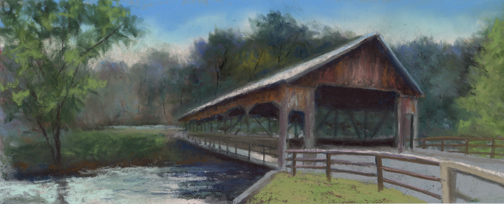 Plein Air Landscape Painting of the Mohican Covered Bridge by Artist Terri Meyer