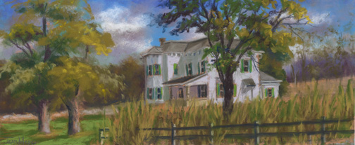 Plein Air painting of an historic Italianate Home in the country