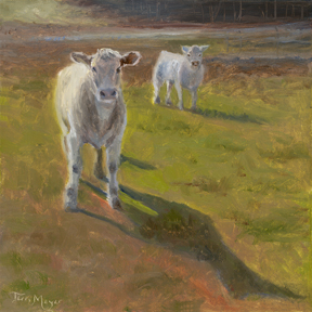 Oil Painting of a couple of bull calves