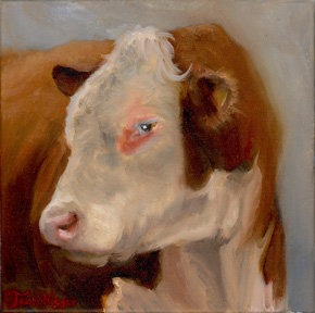 A portrait of a bull painted as a 30 day cow painting challenge by Terri Meyer