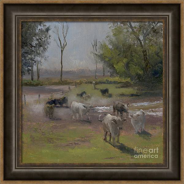 Framed Cow Landscape Cow Painting by Terri Meyer