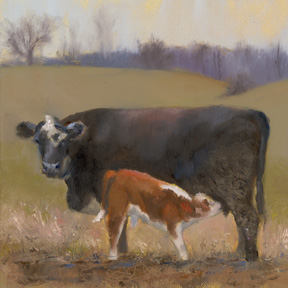 Cow Nursing her Calf Painting