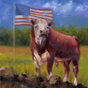 Patriotic Oil portrait of a Bull By Terri Meyer