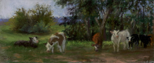 Plein Air Painting of Cows in a pasture by Terri Meyer