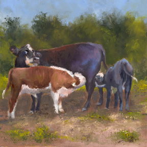 Two Calves nursning on a Cow Painting by Terri Meyer