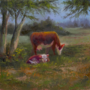 Cow and Calf in a Rural Landscape